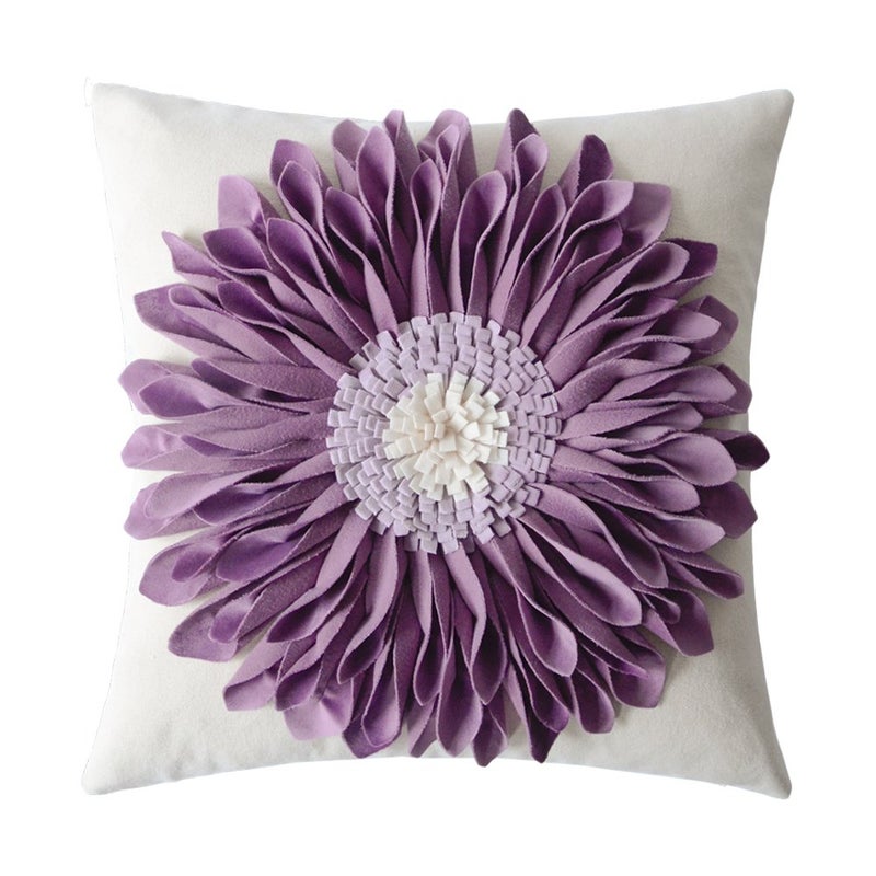 OiseauVoler Decorative Throw Pillow Covers 18x18 Inches 3D Flower Cushion Cases Handmade Square Pillowcases for Couch Bed Living Room Home Decor Purple - Image 1
